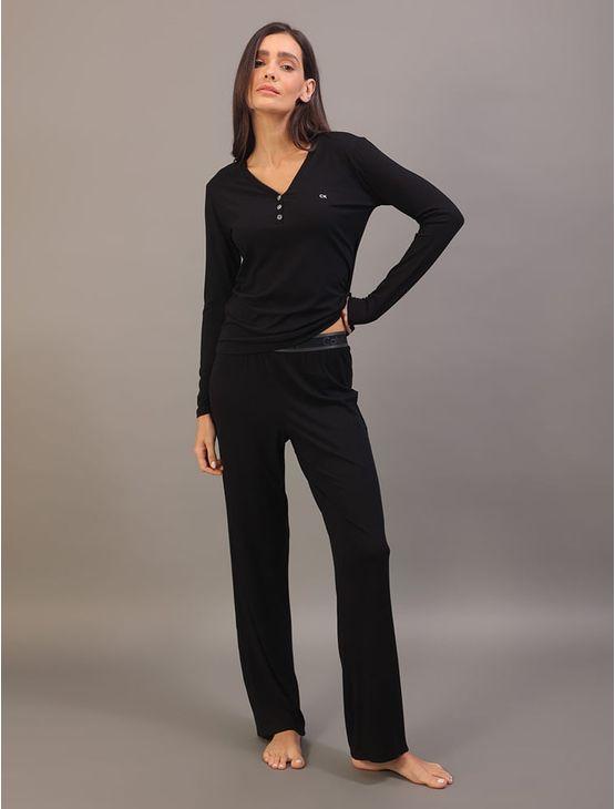 Pijama Manga Longa Calça Visco Canelada - Preto Pijama Manga Longa Calça Visco Canelada Preto Gg