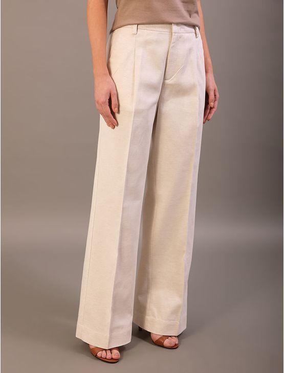 Calça de Alfaiataria Feminina de Linho Misto - Off White Calça de Alfaiataria Feminina de Linho Misto Off White 42