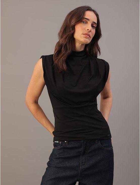 Blusa Gola Alta Calvin Klein Feminina Com Pregas - Preto Blusa Gola Alta Calvin Klein Feminina Com Pregas Preto m