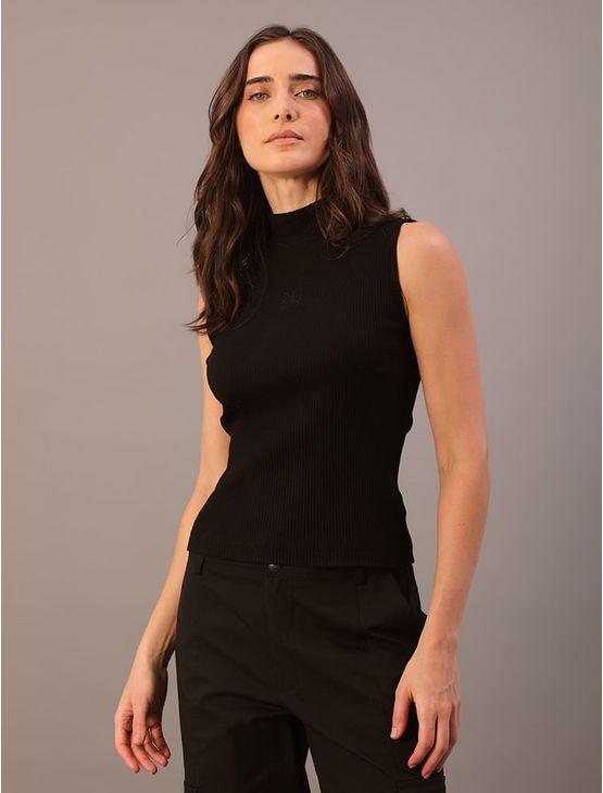 Blusa Calvin Klein Feminina de Ribana Sem Manga Logo Aop - Preto Blusa Calvin Klein Feminina de Ribana Sem Manga Logo Aop Preto g