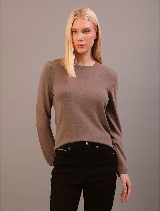Suéter Calvin Klein Feminino Manga Longa Gola Careca - Caqui Medio Suéter Calvin Klein Feminino Manga Longa Gola Careca Caqui Medio m