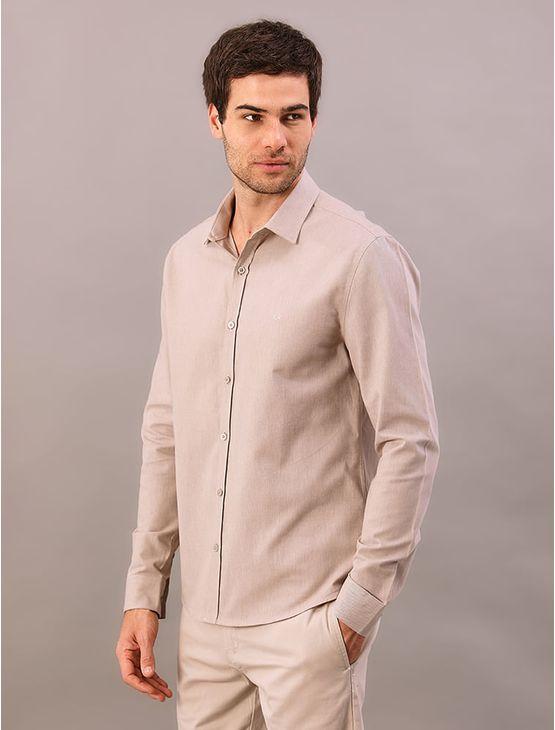 Camisa Manga Longa Slim Sarja Leve - Caqui Medio Camisa Manga Longa Slim Sarja Leve Caqui Medio 4