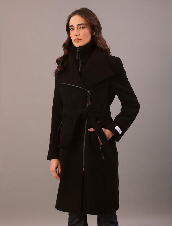 Casaco Longo Calvin Klein Jeans Feminino Com Zíper e Cinto em Lã - Preto Casaco Longo Calvin Klein Jeans Feminino Com Zíper e Cinto em Lã Preto g