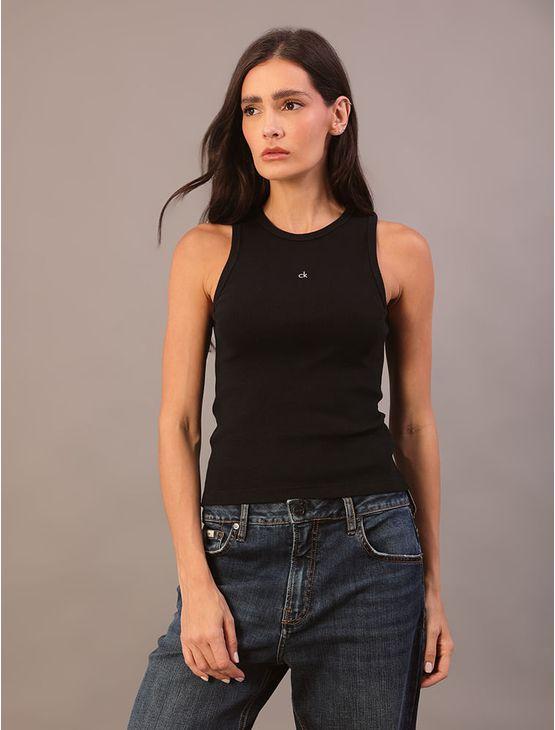 Regata Feminina Ribana Logo Bordado Calvin Klein - Preto Regata Feminina Ribana Logo Bordado Calvin Klein Preto m