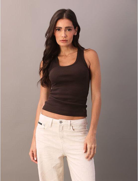 Regata Ribana Nadador Calvin Klein Jeans Feminino - Marrom Regata Ribana Nadador Calvin Klein Jeans Feminino Marrom Pp