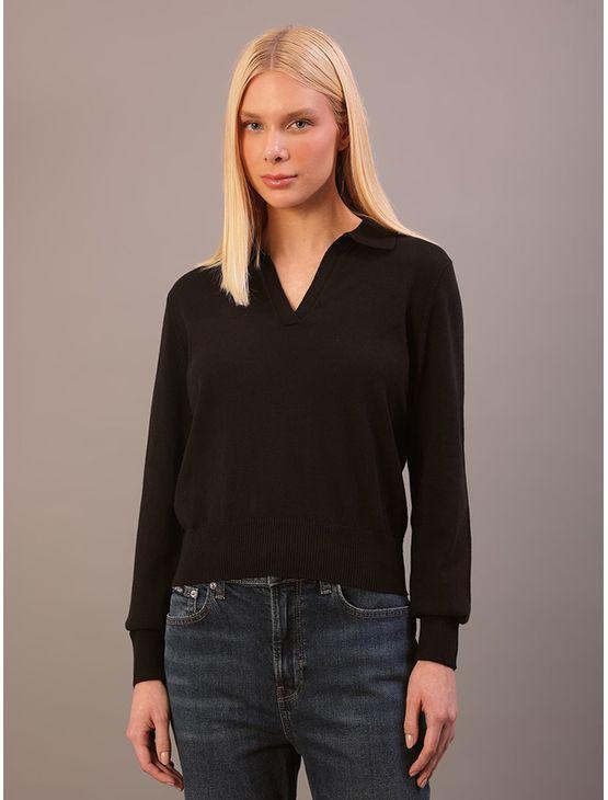 Suéter Calvin Klein Feminino Manga Longa Gola Johnny Com Lã - Preto Suéter Calvin Klein Feminino Manga Longa Gola Johnny Com Lã Preto m