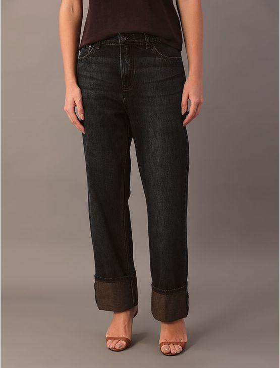 Calça Jeans Feminina Straight Barras Dobradas - Marinho Calça Jeans Feminina Straight Barras Dobradas Marinho 42