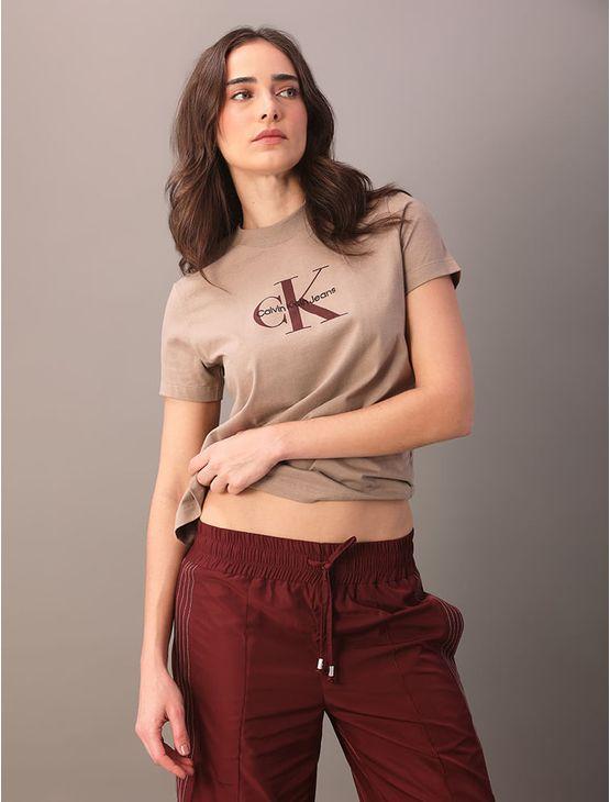 Camiseta Calvin Klein Jeans Feminino Logo Reissue - Caqui Medio Camiseta Calvin Klein Jeans Feminino Logo Reissue Caqui Medio g