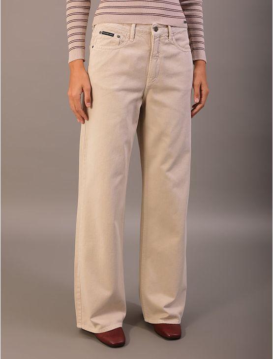 Calça Color Feminina Wide Leg Long 5 Pockets - Caqui Claro Calça Color Feminina Wide Leg Long 5 Pockets Caqui Claro 44