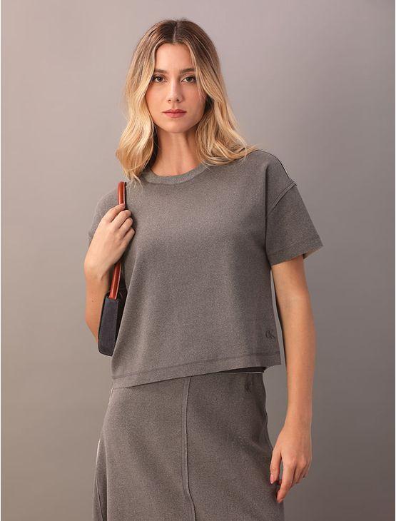 Camiseta Calvin Klein Jeans Feminino Malha Lanosa - Chumbo Camiseta Calvin Klein Jeans Feminino Malha Lanosa Chumbo g