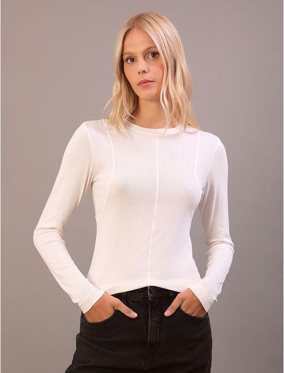 Blusa Calvin Klein Jeans Feminino Manga Longa Tricô - Off White Blusa Calvin Klein Jeans Feminino Manga Longa Tricô Off White m