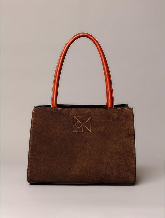 Bolsa Média Calvin Klein Feminina Camurça Contraste - Marrom Bolsa Média Calvin Klein Feminina Camurça Contraste Marrom u