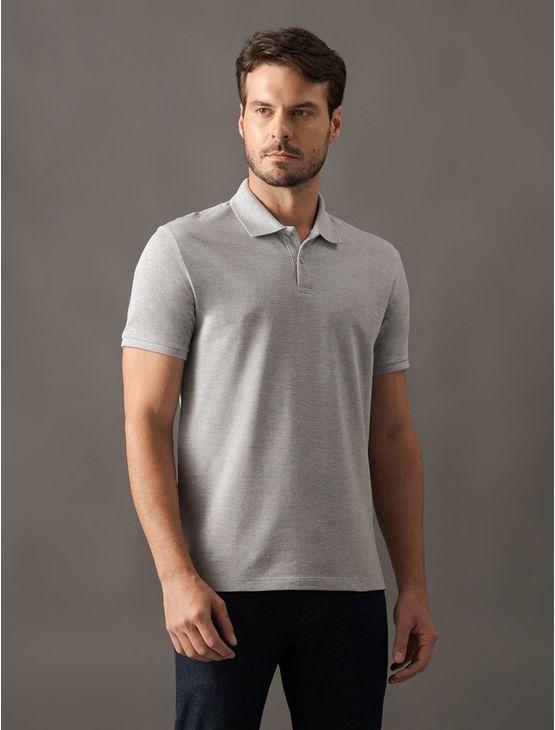 Camisa Polo Masculina Básica Sem Friso Calvin Klein - Cinza Camisa Polo Masculina Básica Sem Friso Calvin Klein Cinza Ggg