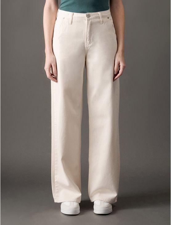 Calça Feminina Color Wide Leg Calvin Klein - Off White Calça Feminina Color Wide Leg Calvin Klein Off White 44