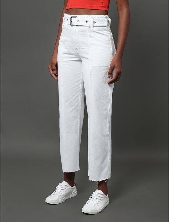 Calça Feminina Color Barrel Cinto Calvin Klein Jeans - Branco Calça Feminina Color Barrel Cinto Calvin Klein Jeans Branco 40