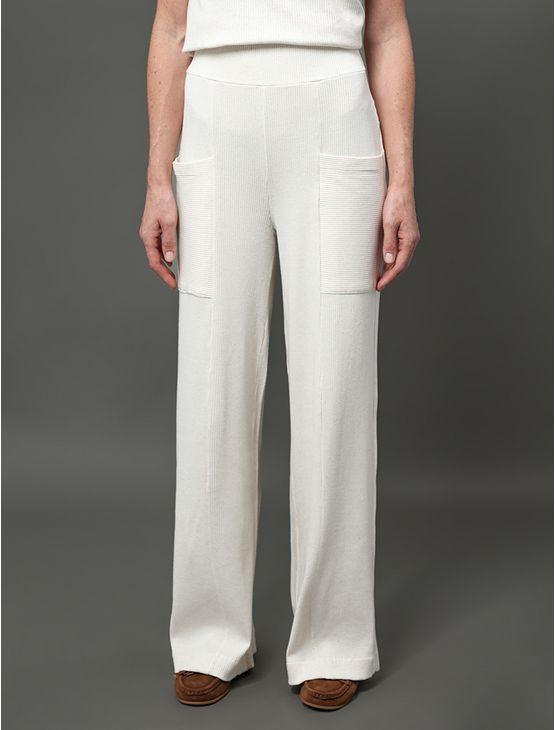 Calça Feminina Malha Wide Leg Calvin Klein - Off White Calça Feminina Malha Wide Leg Calvin Klein Off White g