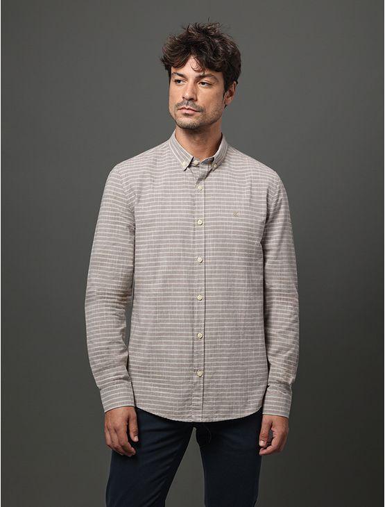 Camisa Masculina Slim Listras Calvin Klein Jeans - Caqui Medio Camisa Masculina Slim Listras Calvin Klein Jeans Caqui Medio g