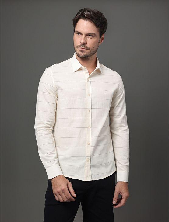 Camisa Masculina Slim Cotton Stripes Calvin Klein - Off White Camisa Masculina Slim Cotton Stripes Calvin Klein Off White 6