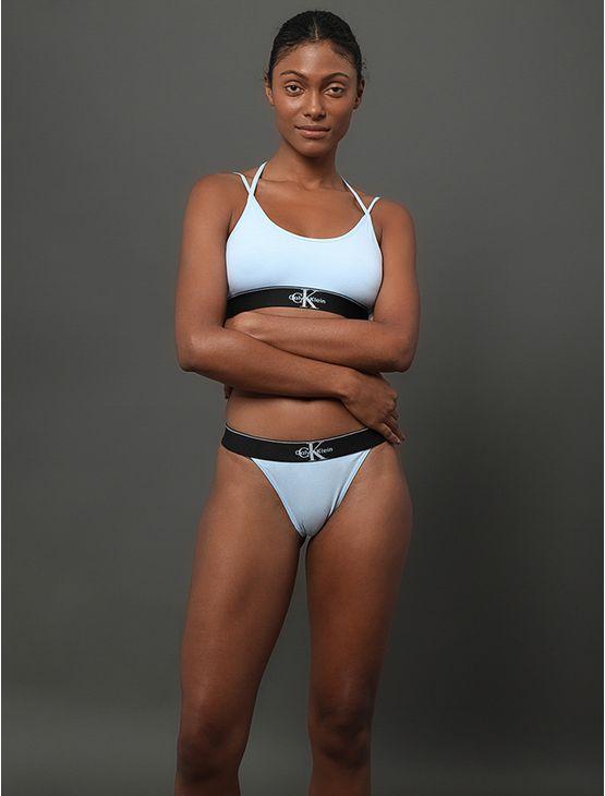 Calcinha Fio Dental Cotton Monogram Calvin Klein Underwear - Azul Claro Calcinha Fio Dental Cotton Monogram Calvin Klein Underwear Azul Claro g