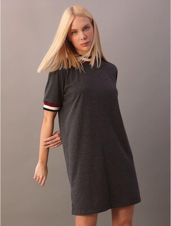 Vestido Calvin Klein Jeans Feminino Punhos Retilinea Frisos - Chumbo Vestido Calvin Klein Jeans Feminino Punhos Retilinea Frisos Chumbo g