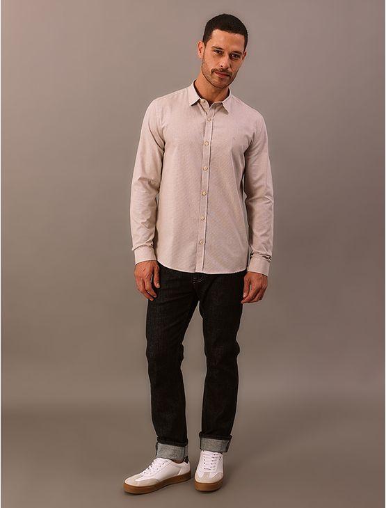 Camisa Manga Longa Slim Calvin Klein Jeans Micro Vichy - Caqui Claro Camisa Manga Longa Slim Calvin Klein Jeans Micro Vichy Caqui Claro Gg