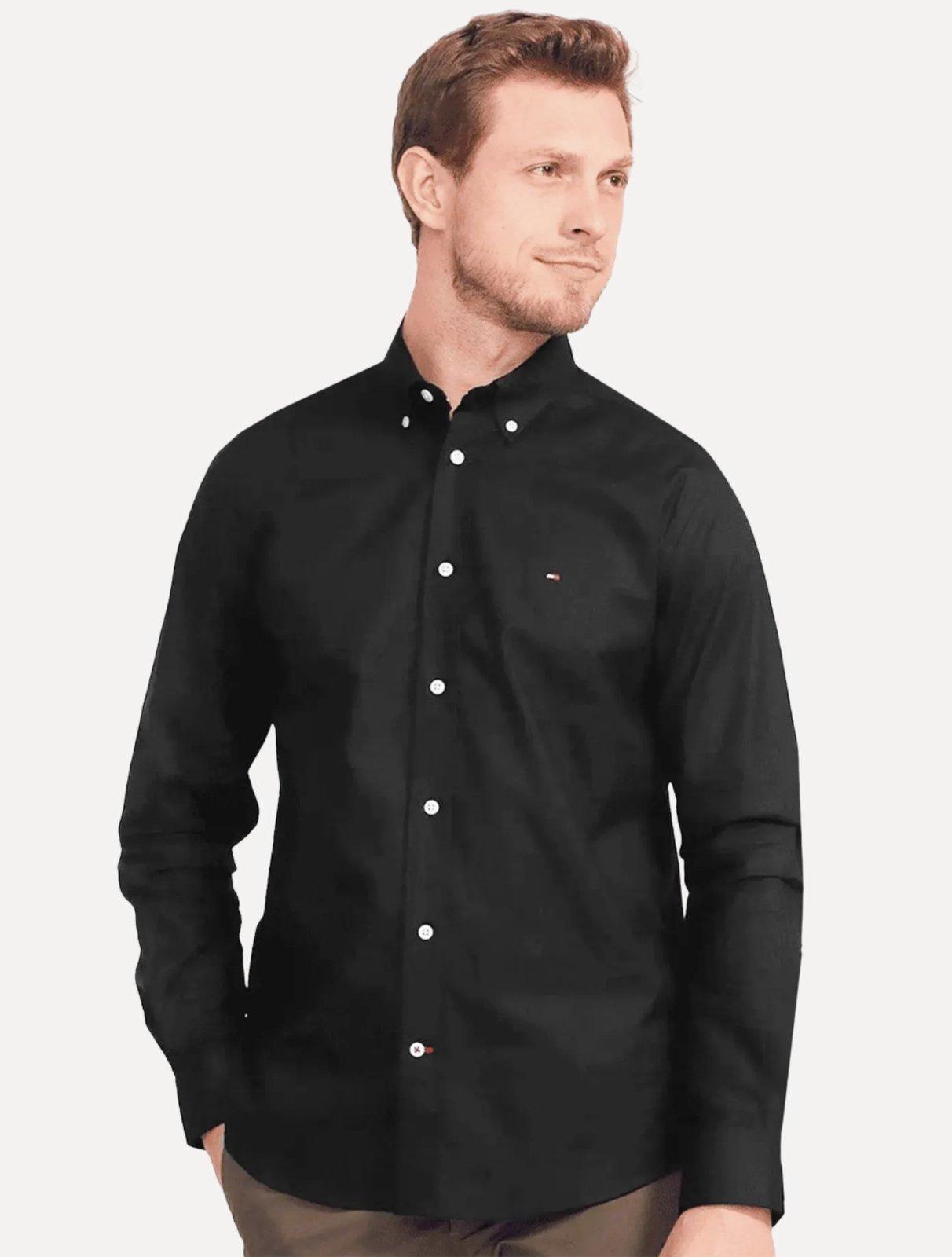 Camisa Tommy Hilfiger Masculina Regular Fit Classic Collar Preta