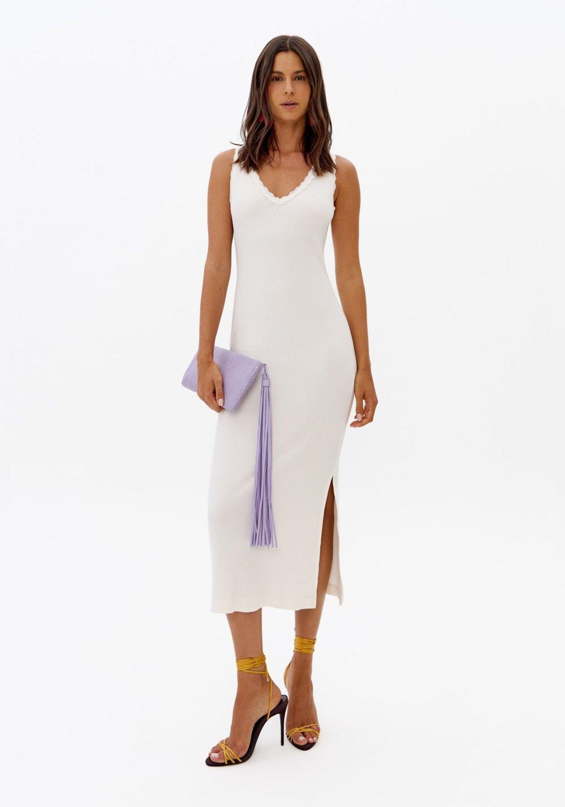 Vestido Midi Canelado Com Renda Lança Perfume