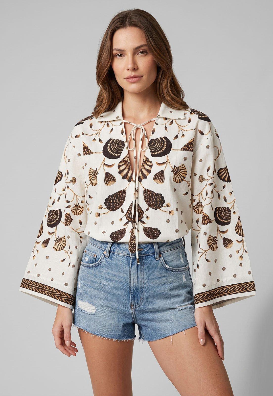 Blusa Feminina FARM Linho Amarração Branca