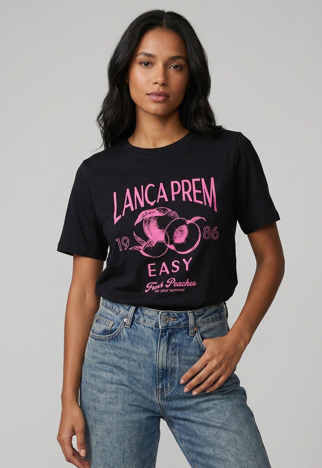 Camiseta Feminina Lança Perfume Estampa Gráfica Preta