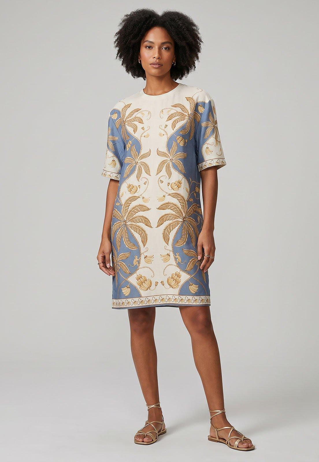 Vestido Feminino FARM Estampa Floral Azul