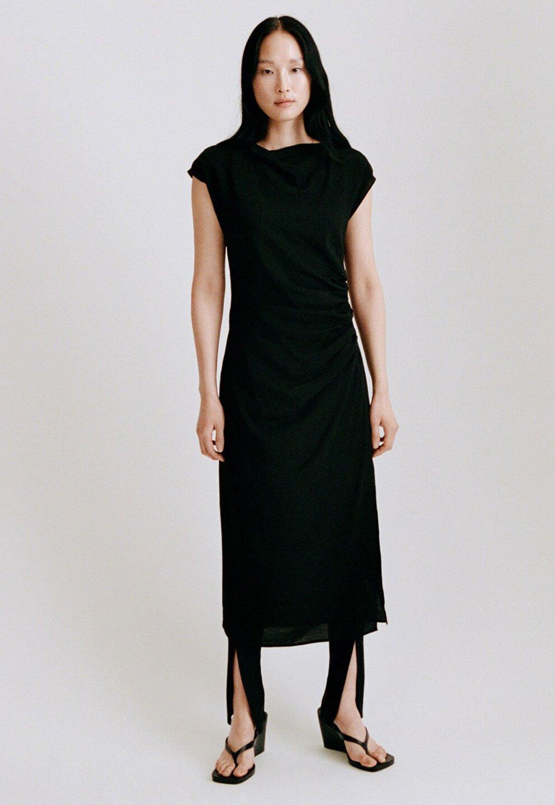 Vestido Mango Midi Drapeado Preto