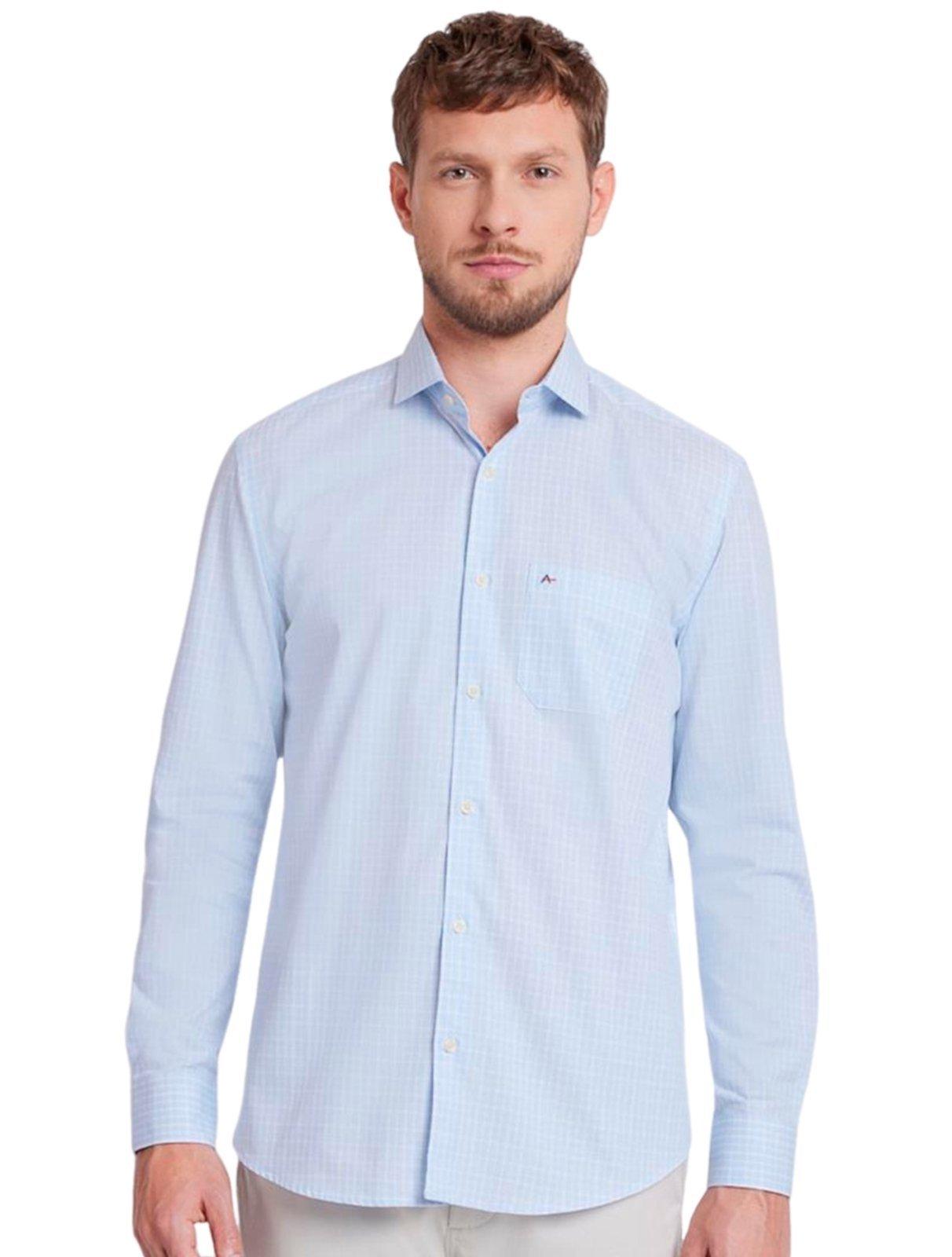 Camisa Aramis Masculina Tricoline Regular Micro Xadrez Azul Claro