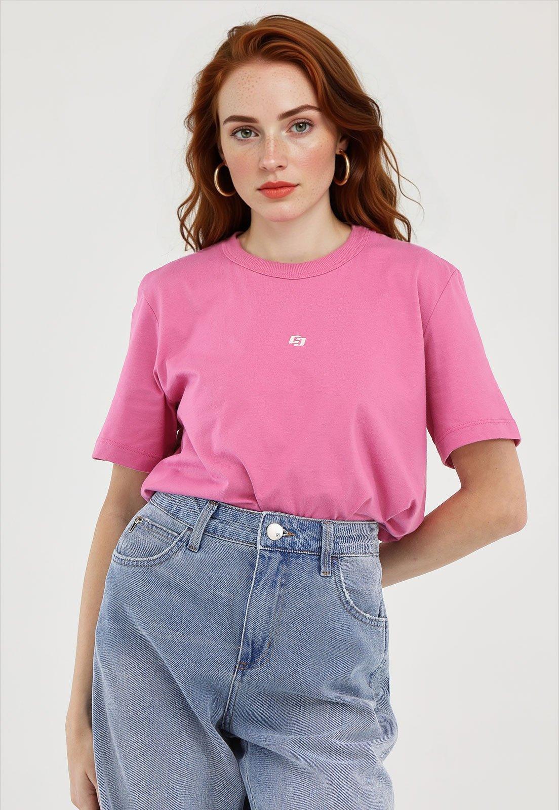 Camiseta Colcci Reta Logo Rosa