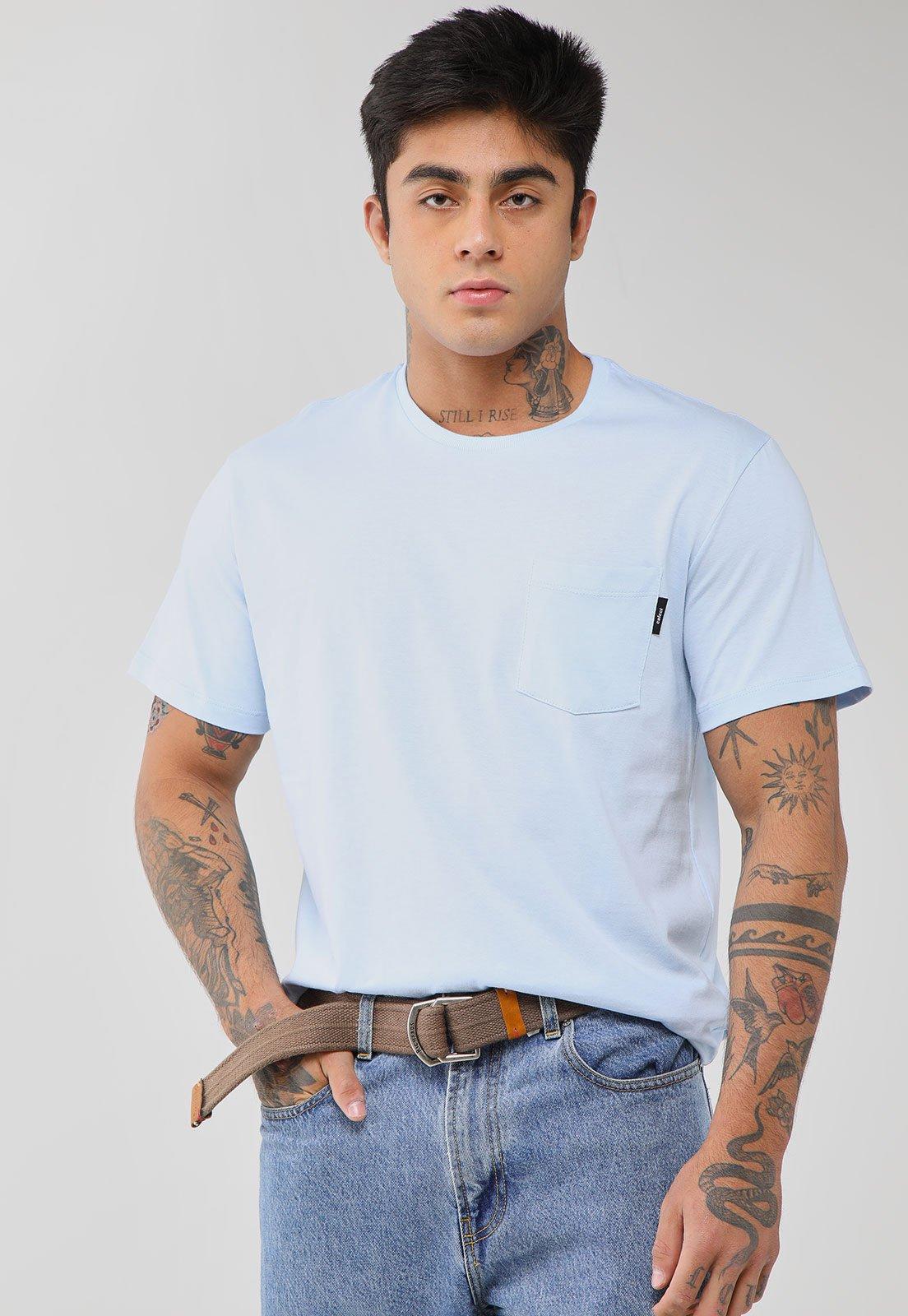 Camiseta Masculina Colcci Bolso Azul Claro