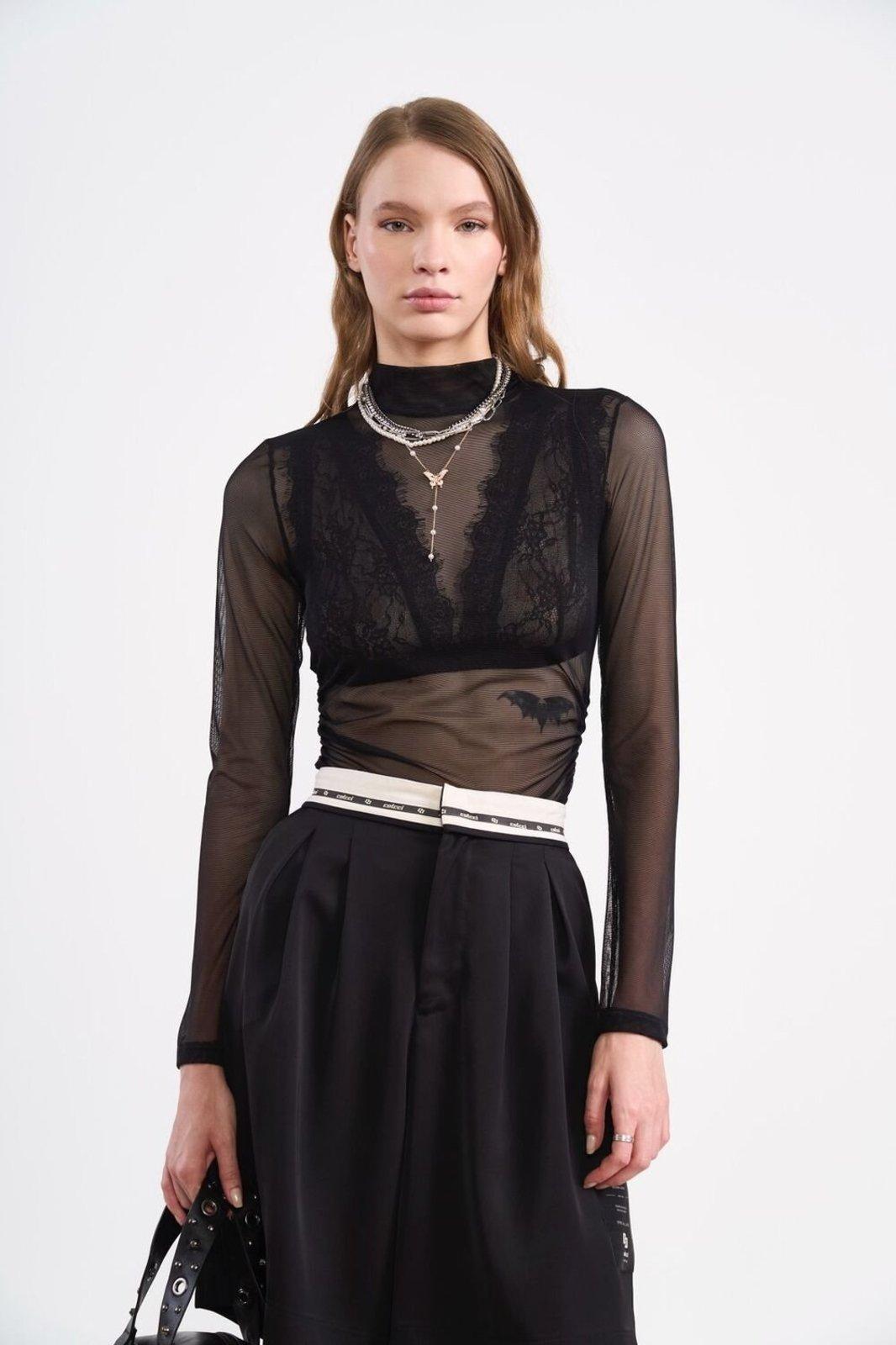 Blusa Cropped Renda e Tule Colcci Preto