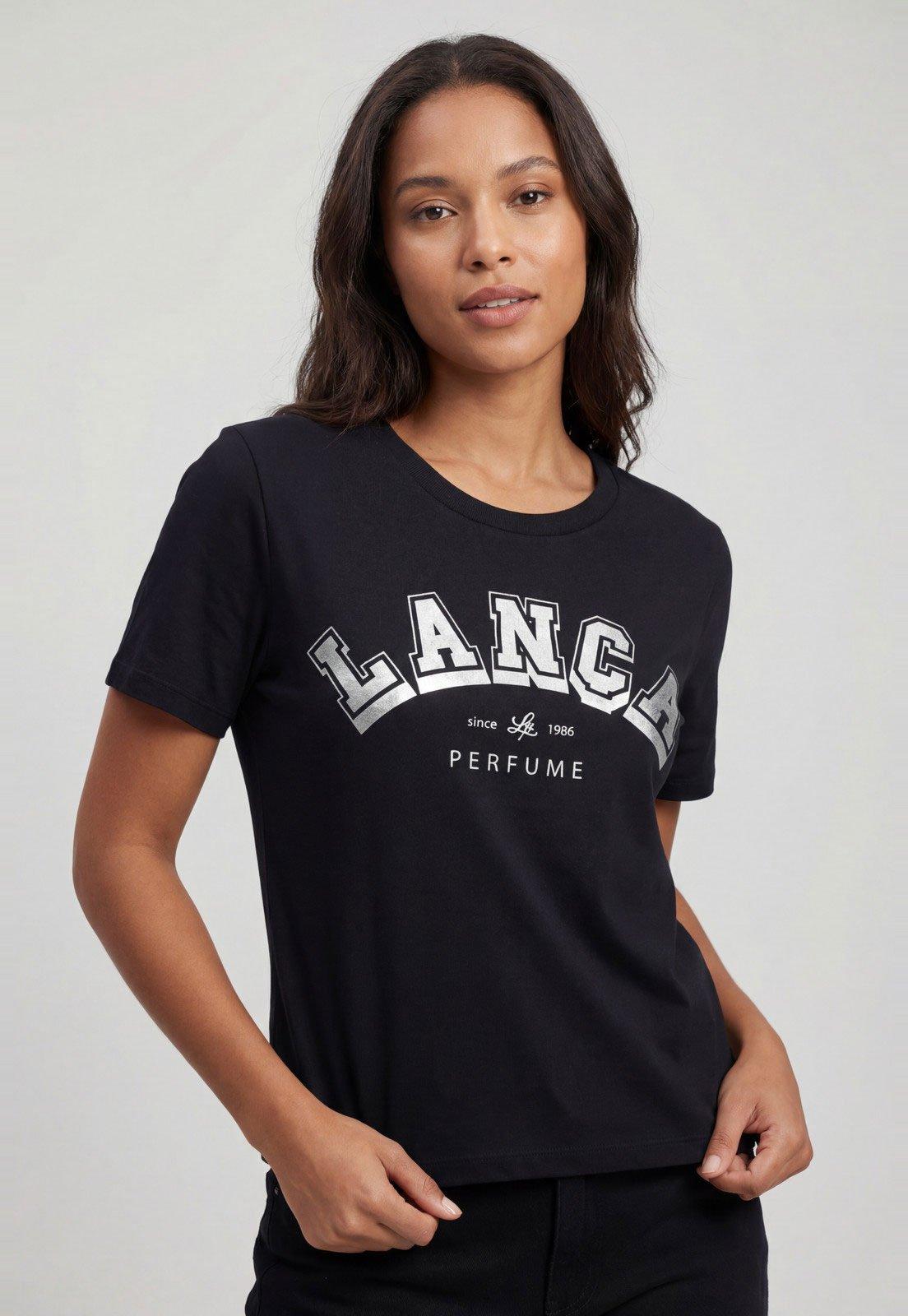 Camiseta Feminina Lança Perfume Estampa Frontal Preta
