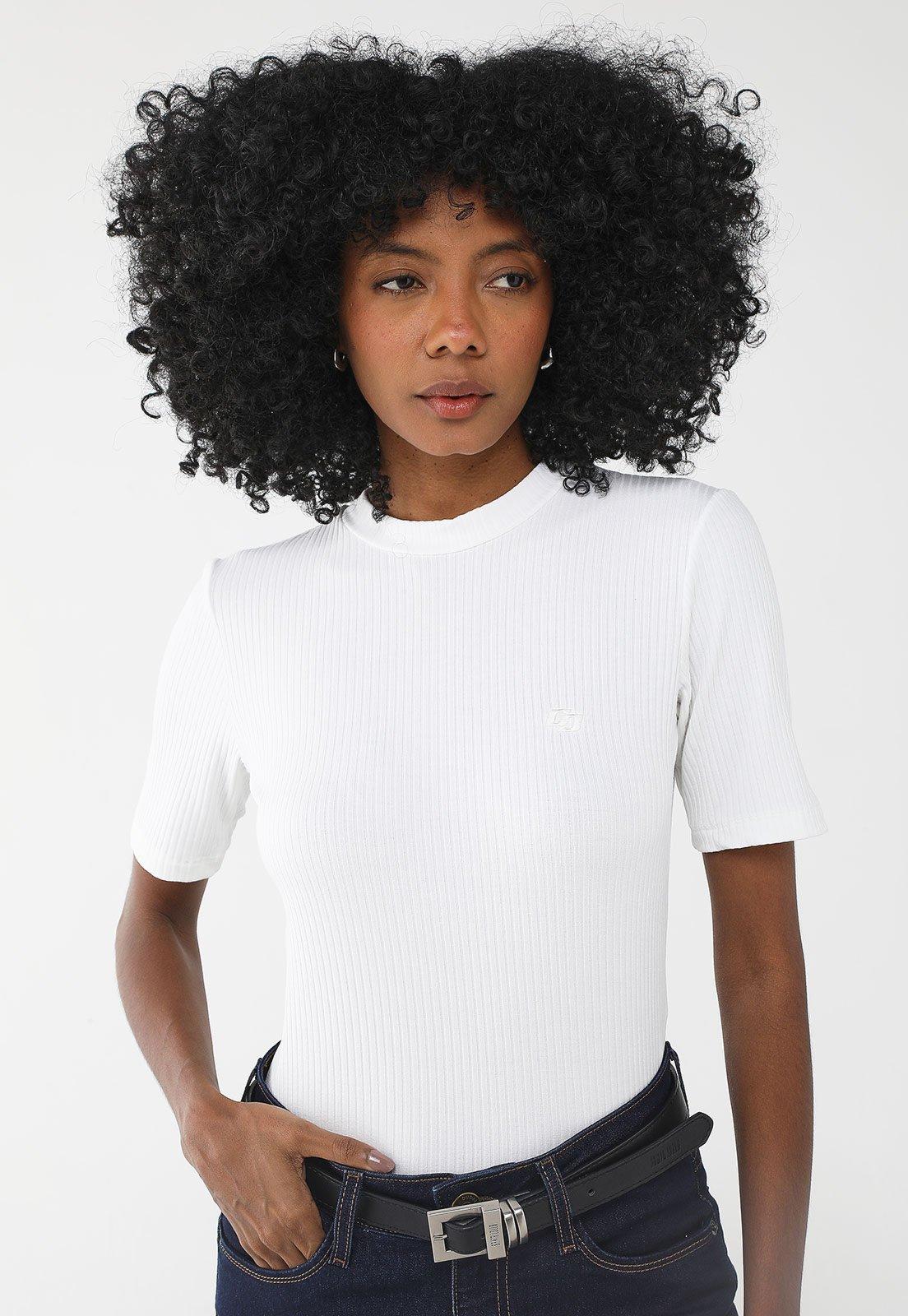Blusa Canelada Colcci Ajustada Logo Branca