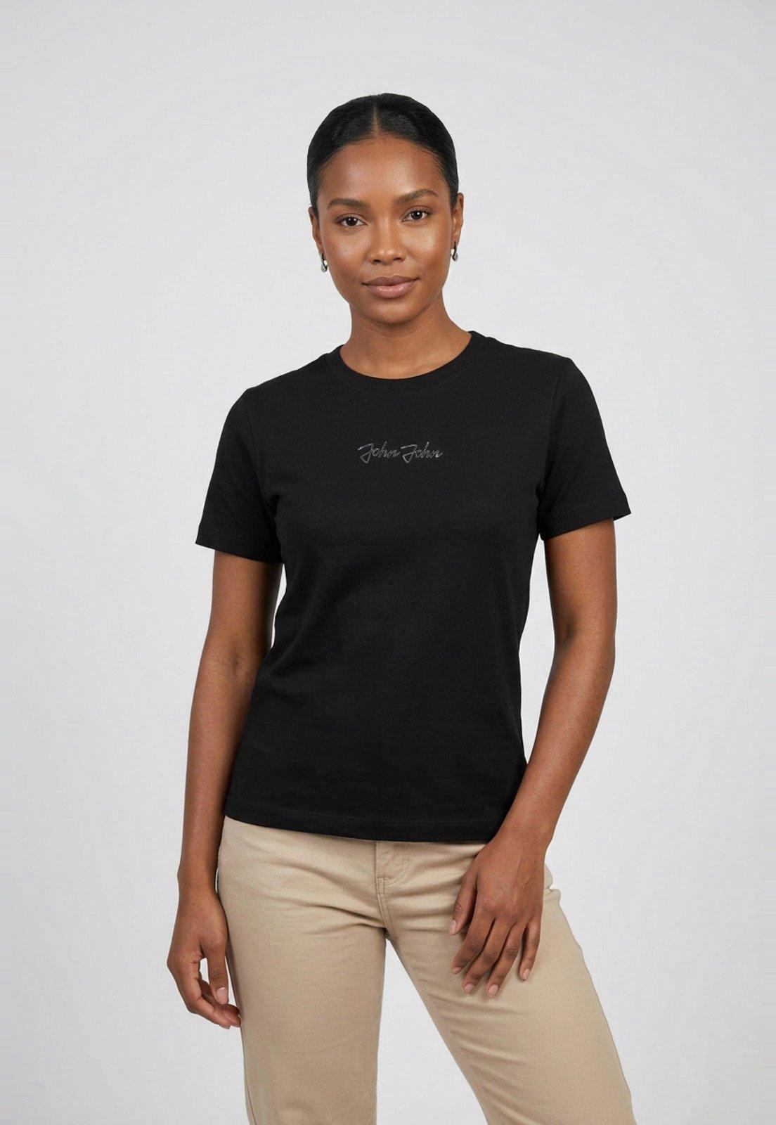 Camiseta Feminina John John Decote Redondo Preto