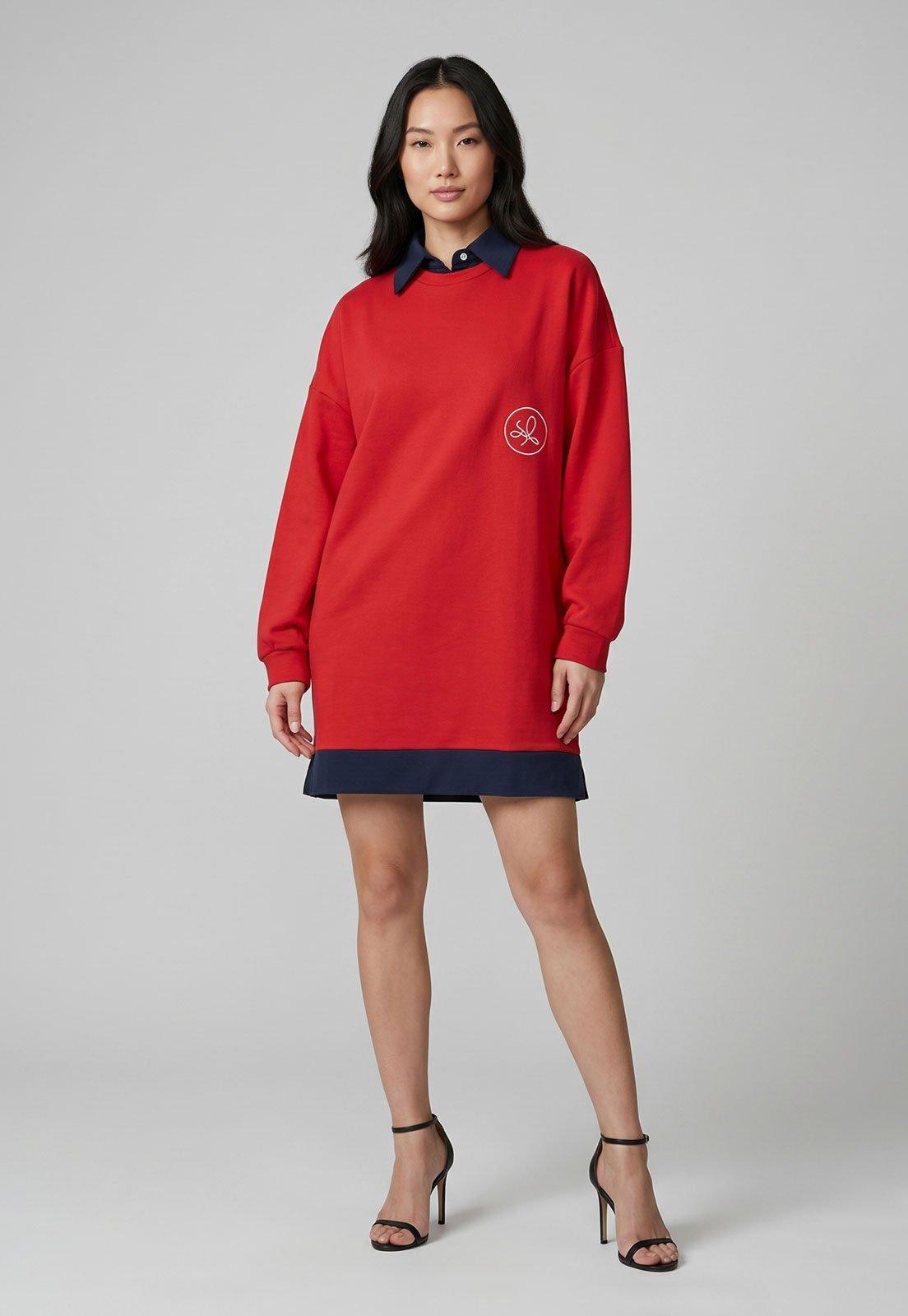 Vestido Feminino Lança Perfume Moletom Curto Oversized Vermelho