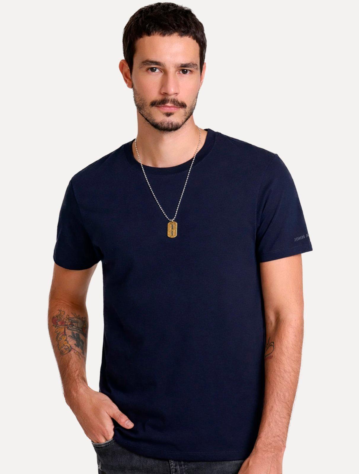 Camiseta John John Masculina Slim Fit Simple Azul Marinho