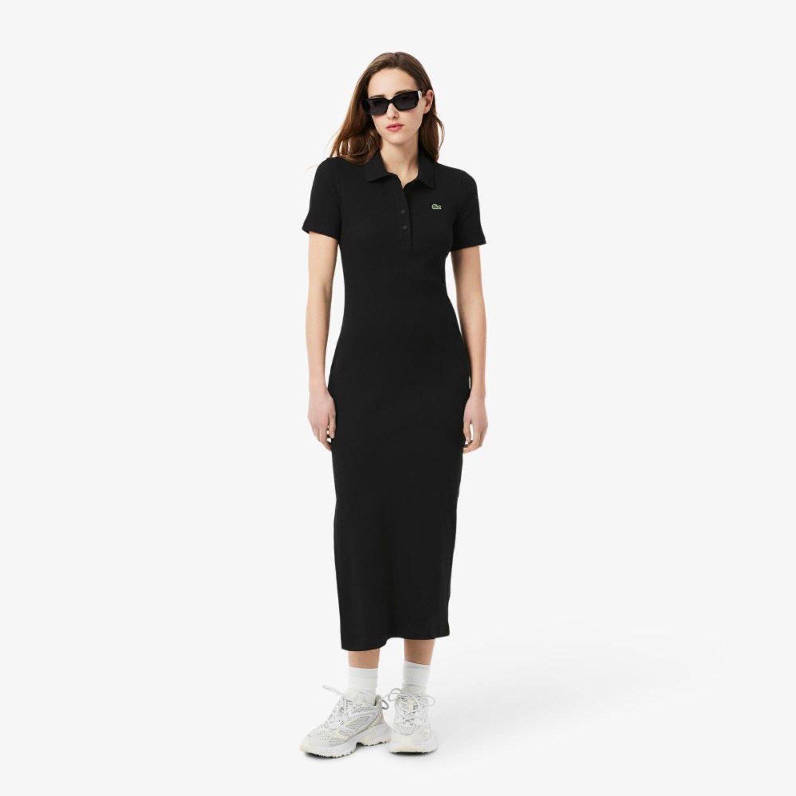 Vestido Polo Lacoste Longo de Algodão Canelado Preto