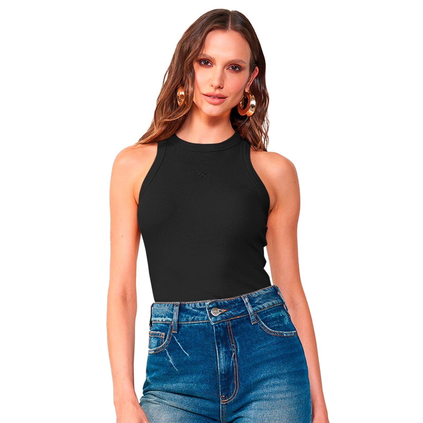 Regata Canelada Colcci Iconic Pr27 Preto Feminino