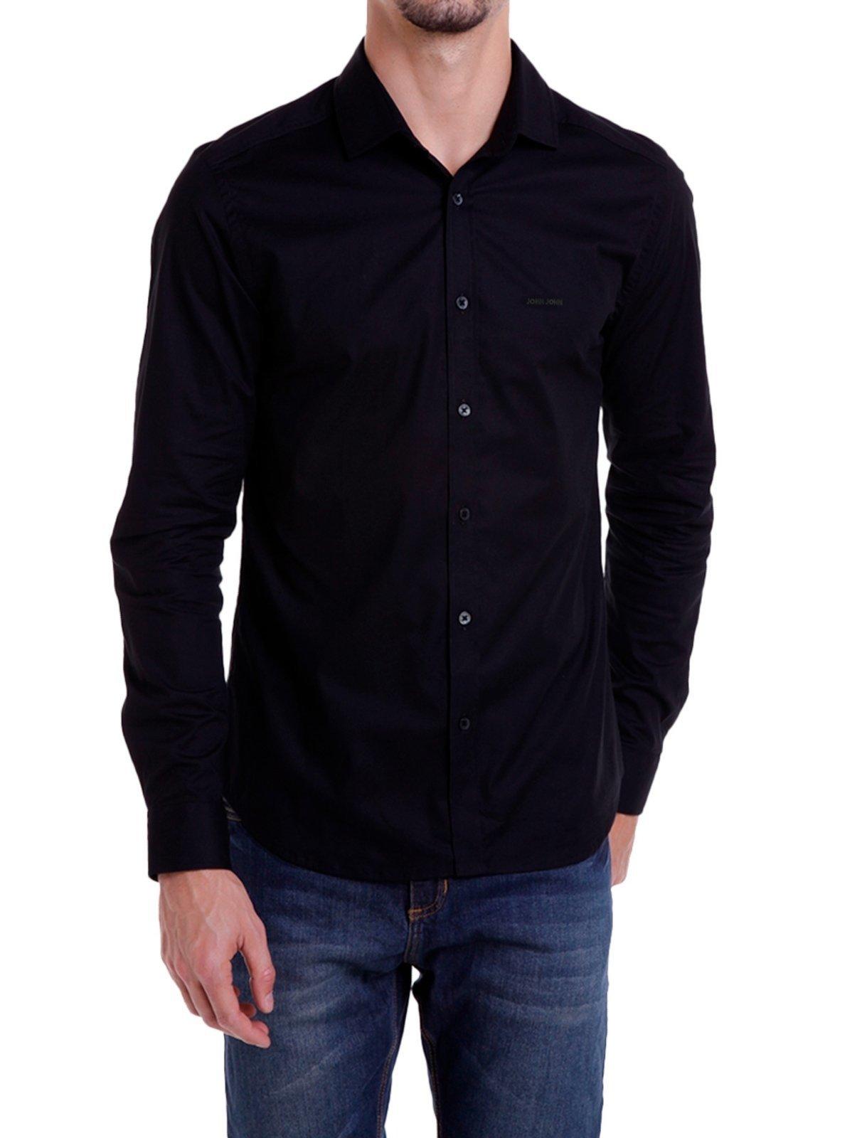 Camisa John John Masculina New Slim Logo Preta