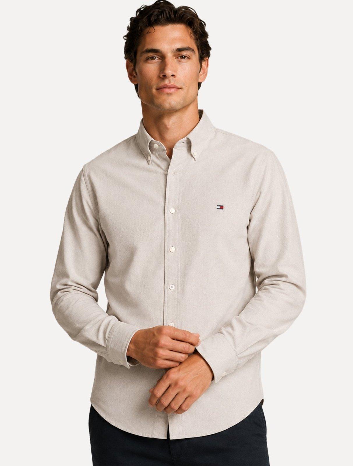 Camisa Tommy Hilfiger Masculina Regular Core Oxford Cáqui