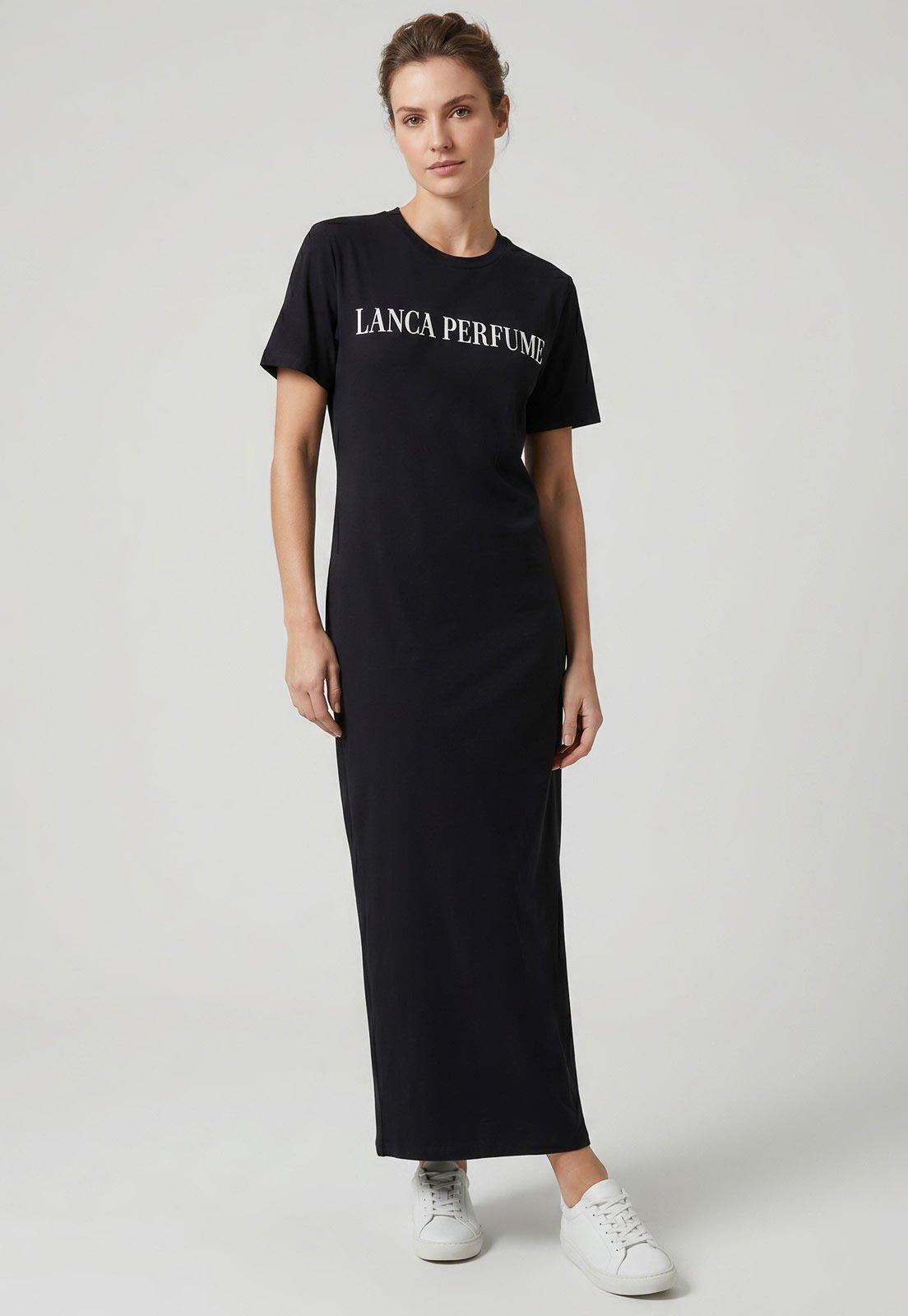 Vestido Feminino Lança Perfume Longo Manga Curta Preto