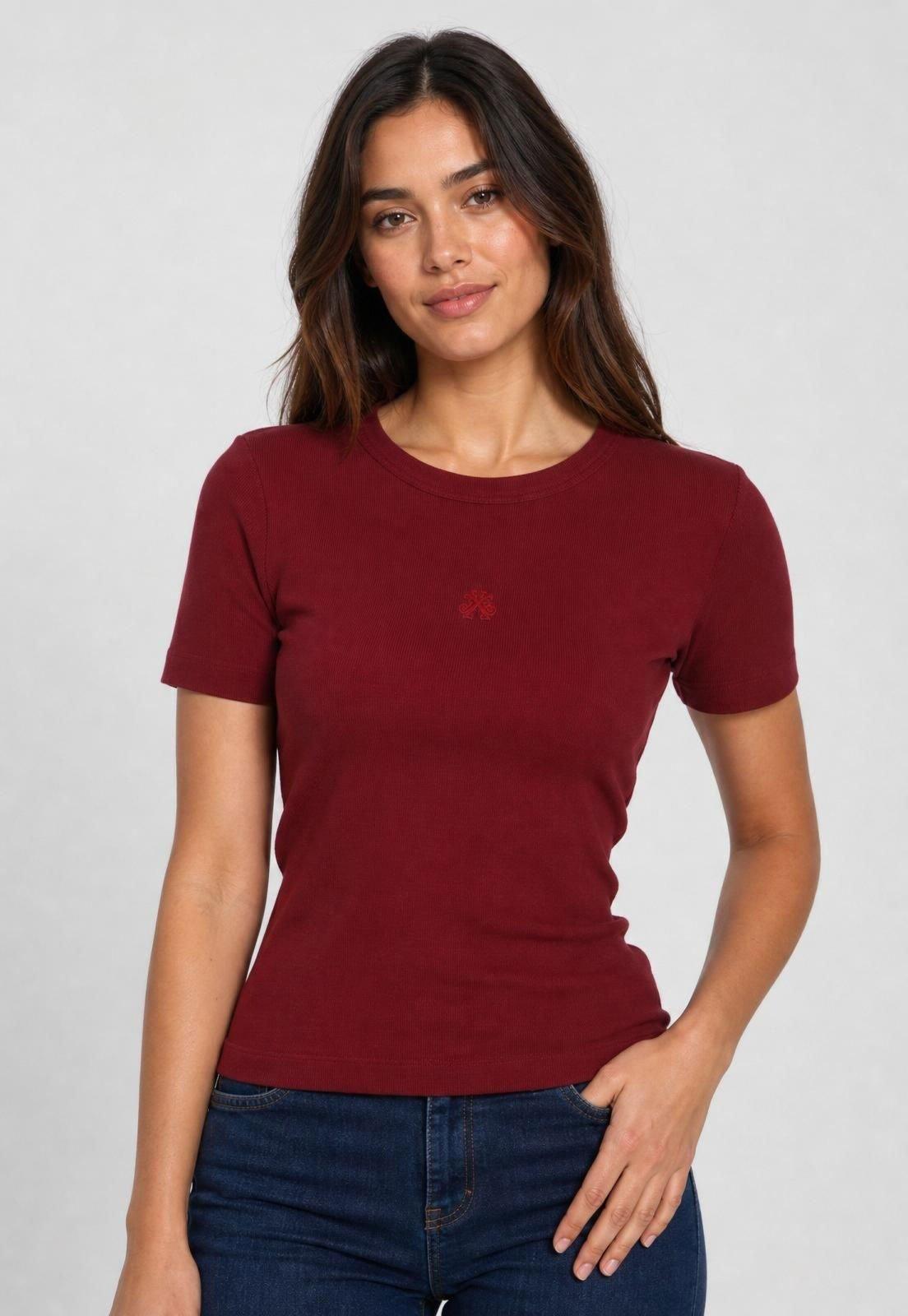 Camiseta Feminina John John Manga Curta Vermelha