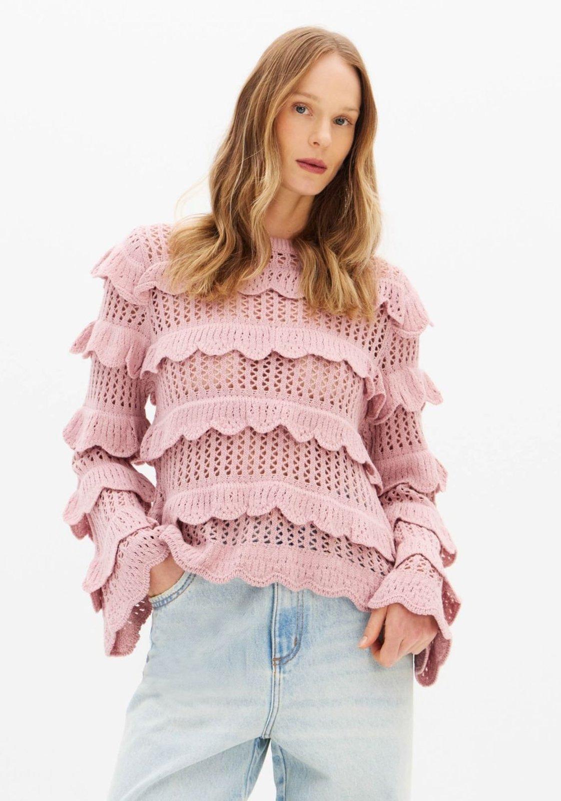 Blusa De Tricô Com Babados Lança Perfume