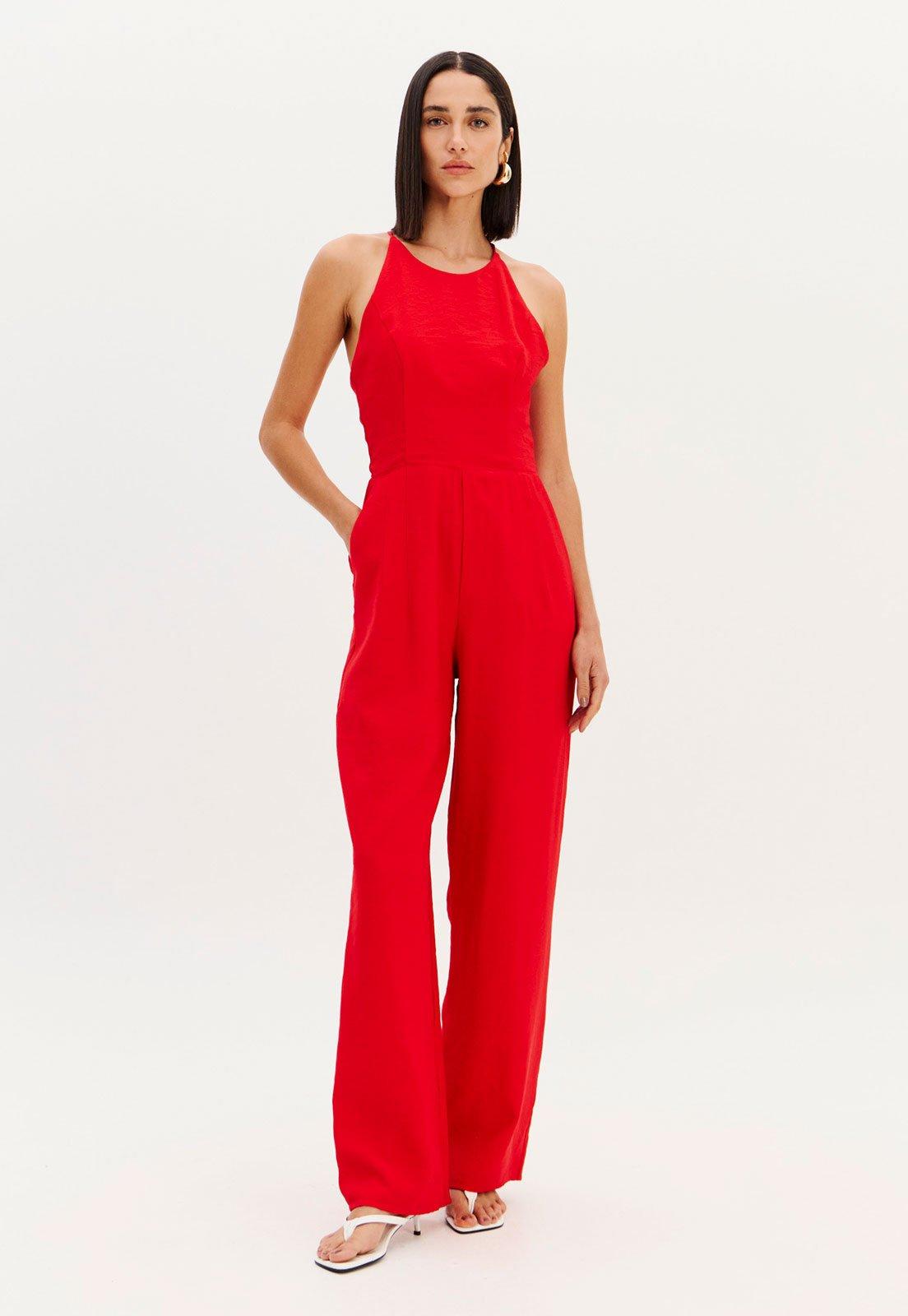 Macacão Feminino Lança Perfume Decote Halter Vermelho