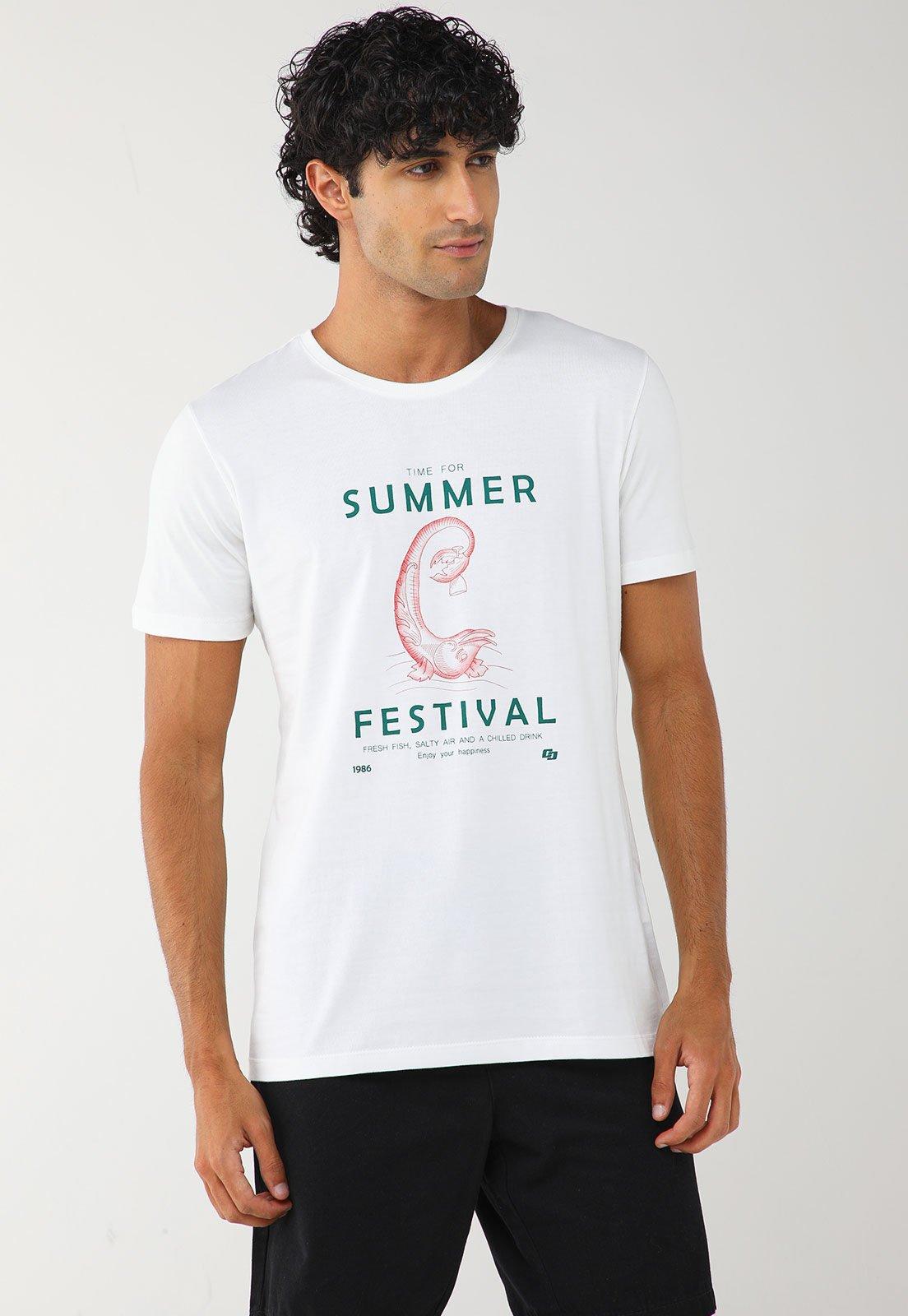 Camiseta Masculina Colcci Estampa Summer Festival Branca