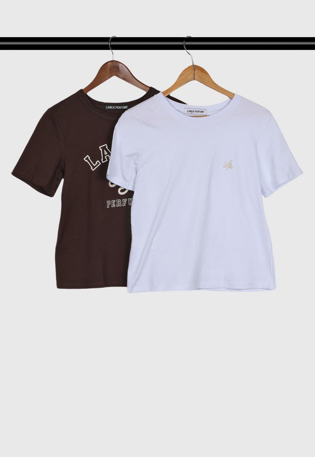 Kit 2 Camisetas Femininas Lança Perfume Decote Redondo Marrom